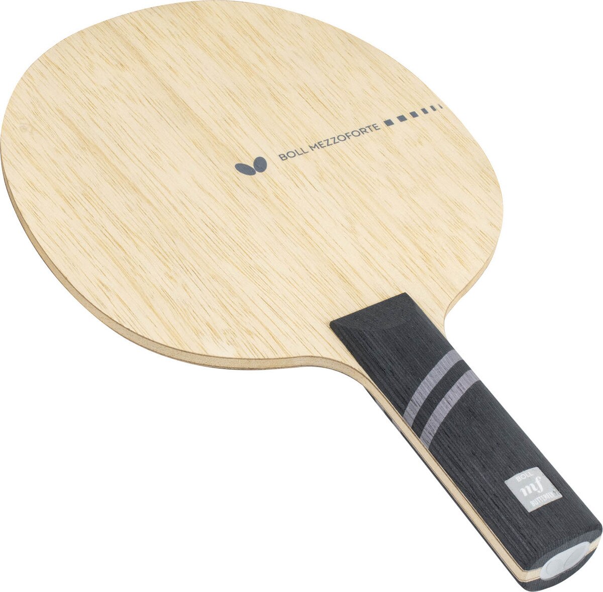 Butterfly Boll Mezzoforte Blade: Diagonal view of ST handle